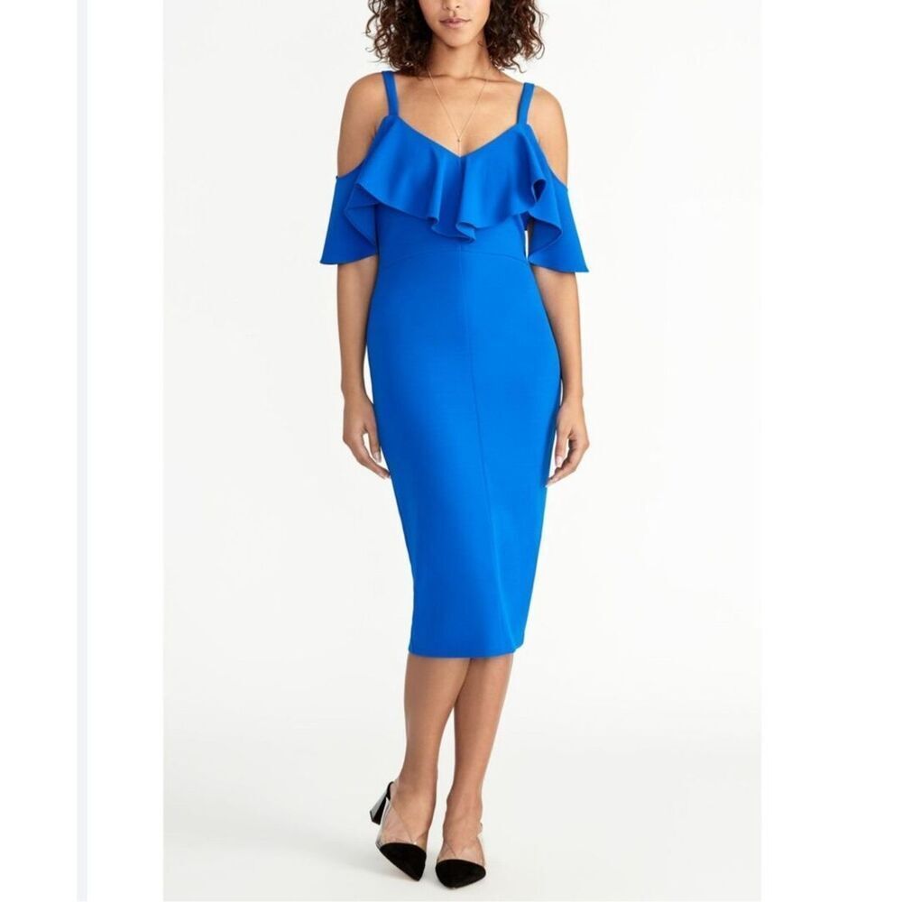 Rachel Roy Cold Shoulder blue flounce pencil Dress Size Large